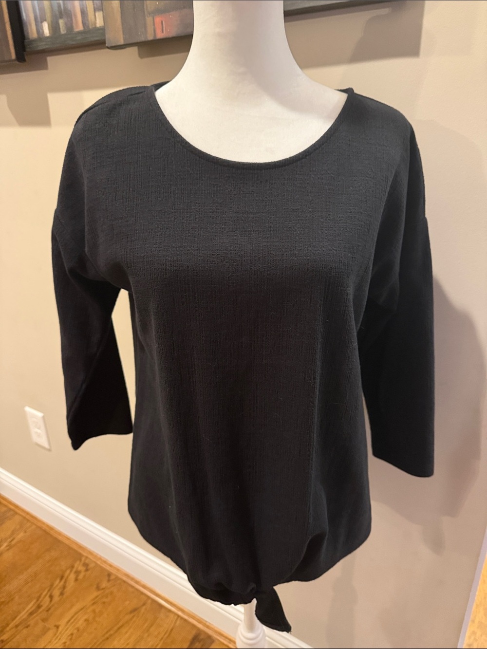 Talbots Black Tie-Hem Boatneck Top